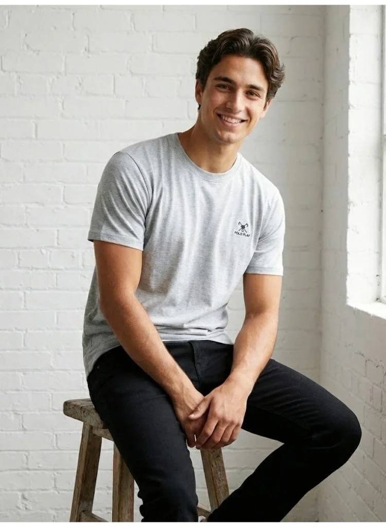 لعب البولو تيشيرت رجالي مطبوع - رمادي